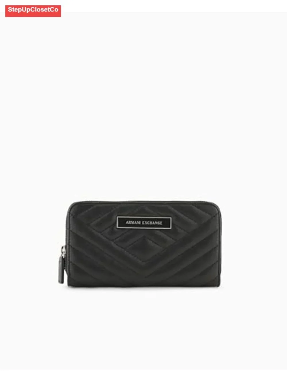 Quilted Leather Zip Around Wallet with Metal AIX Logo